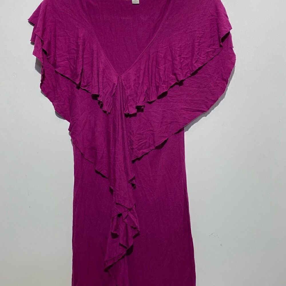 GO International Magenta Ruffle V-Neck Sleeveless Tiered Mini‎ Dress XS Fuchsia
